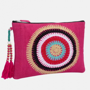 Fuchsia Embroidered Jute-Cotton Purse